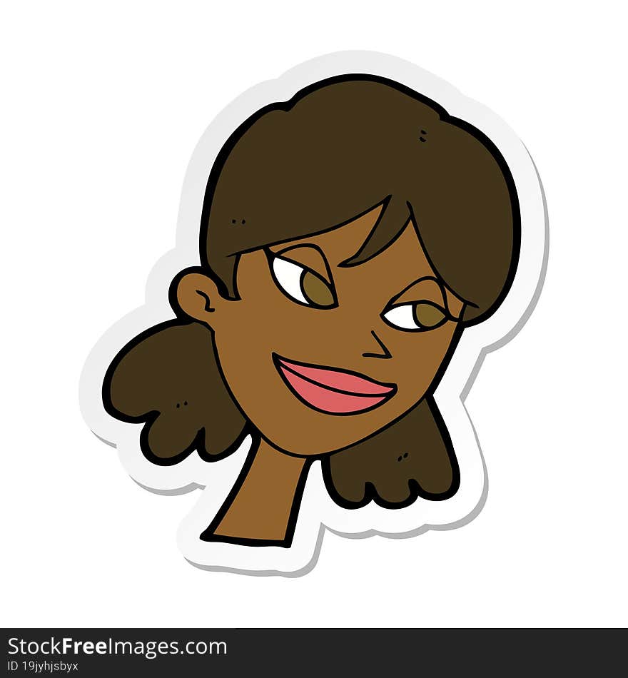 sticker of a cartoon happy female face