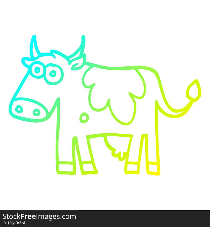 Cold Gradient Line Drawing Cartoon Farm Cow