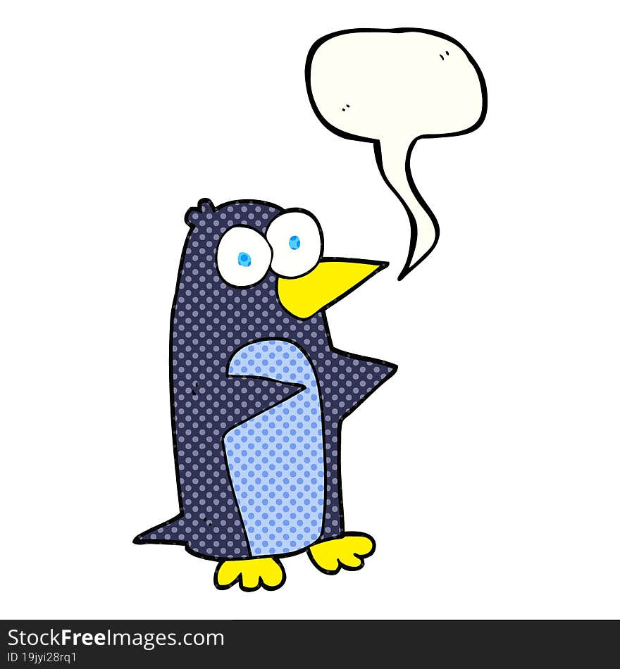 freehand drawn comic book speech bubble cartoon penguin