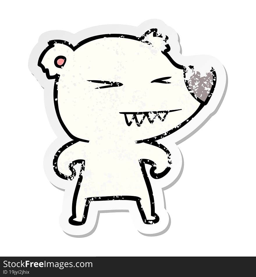 distressed sticker of a angry polar bear cartoon