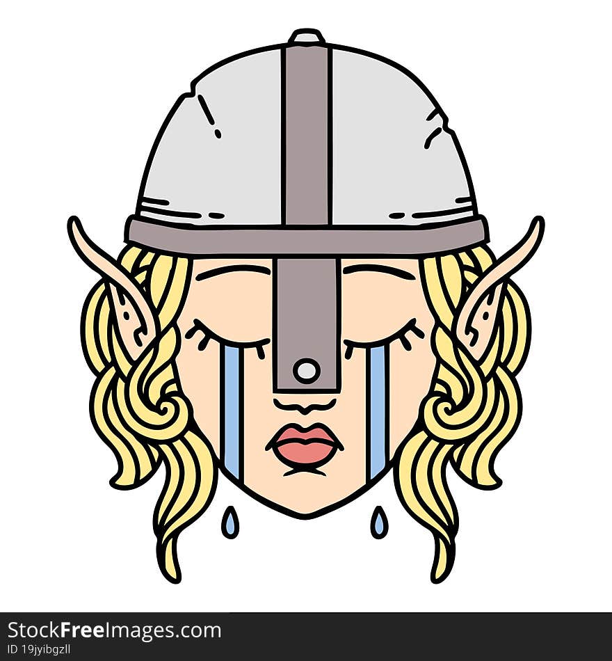 crying elven fighter character face illustration