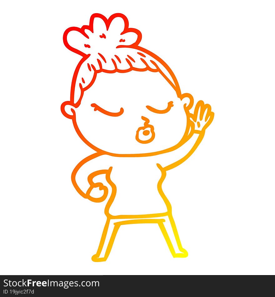 Warm Gradient Line Drawing Cartoon Calm Woman