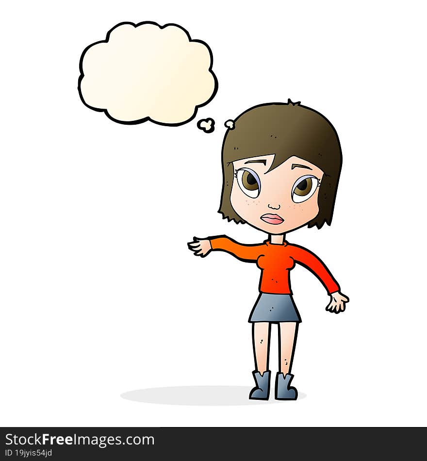 Cartoon Woman Waving Hand With Thought Bubble