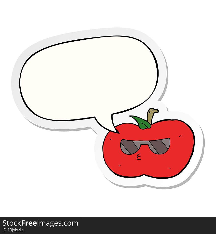 cartoon cool apple with speech bubble sticker