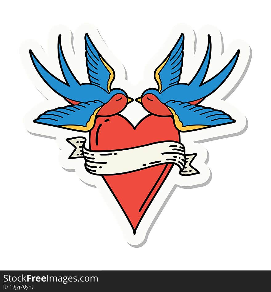 Tattoo Style Sticker Of A Swallows And A Heart With Banner