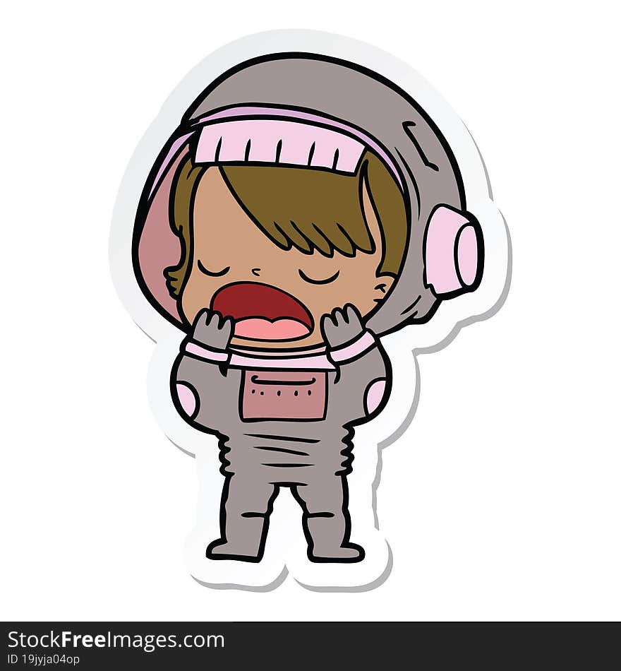 sticker of a cartoon talking astronaut yawning