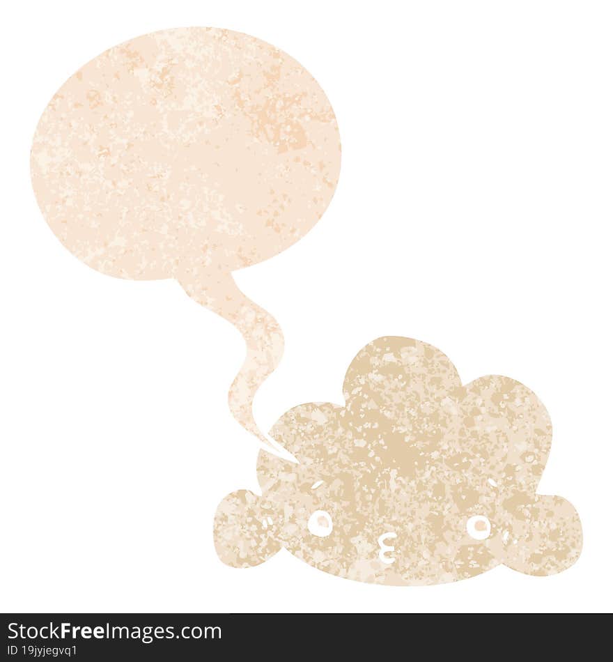 cartoon cloud and speech bubble in retro textured style