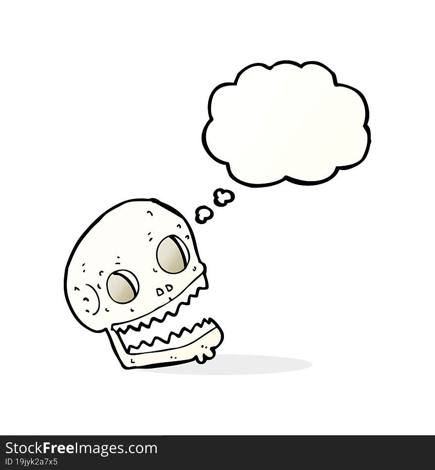 cartoon spooky skull with thought bubble