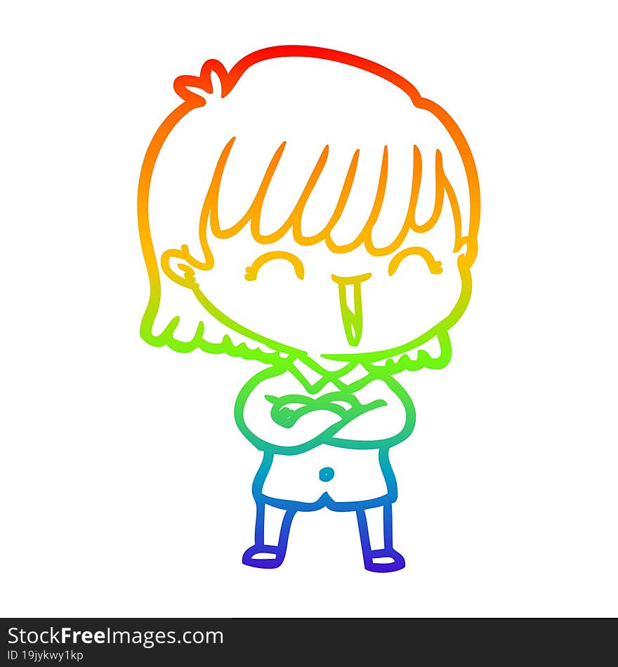 rainbow gradient line drawing of a cartoon woman