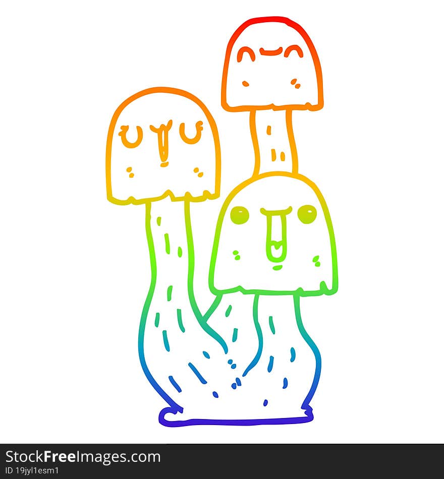 Rainbow Gradient Line Drawing Cartoon Mushroom