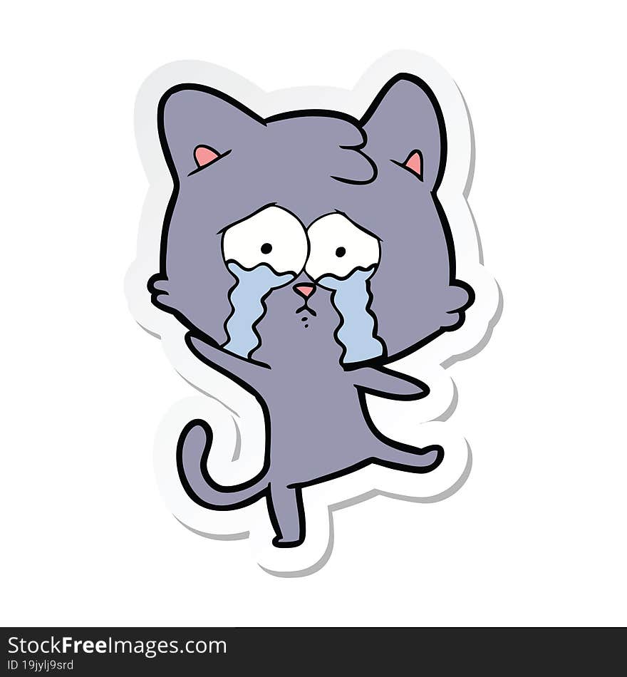 Sticker Of A Cartoon Crying Cat