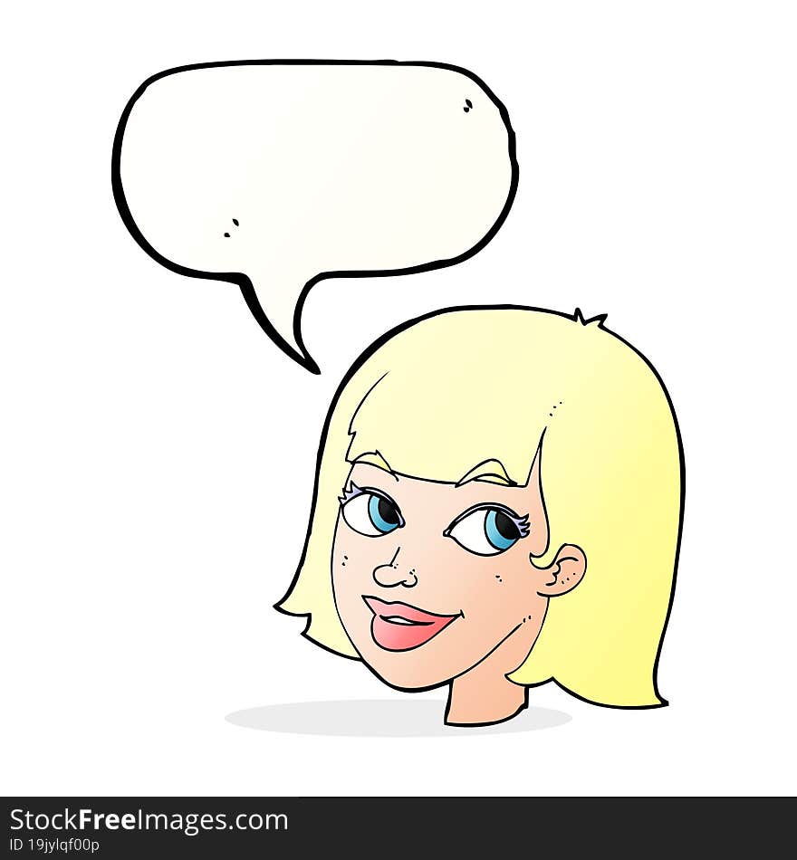 Cartoon Happy Female Face With Speech Bubble