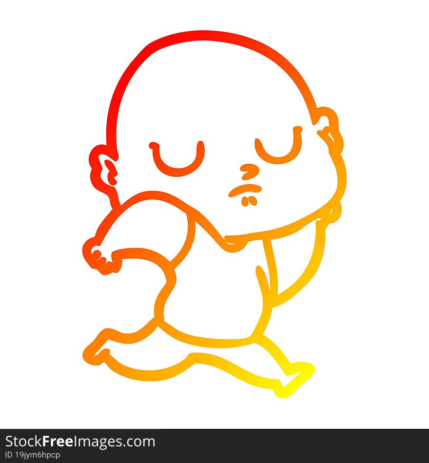 warm gradient line drawing of a cartoon bald man