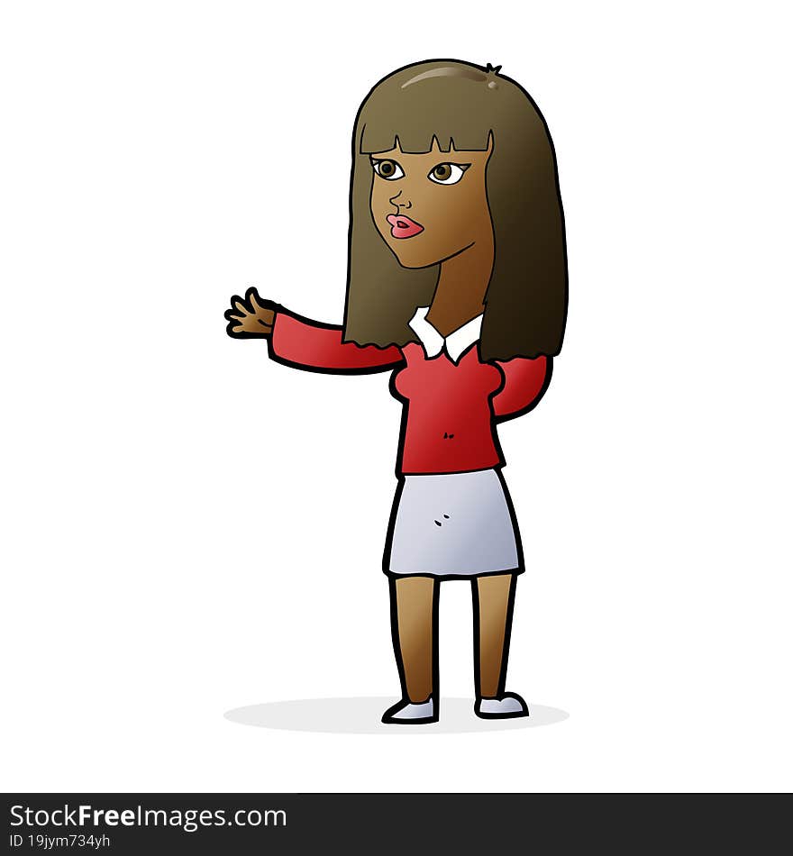 cartoon woman gesturing to show something