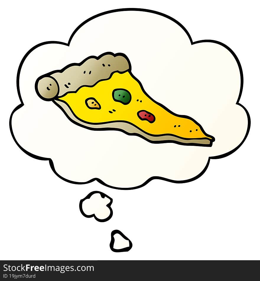 Cartoon Pizza And Thought Bubble In Smooth Gradient Style