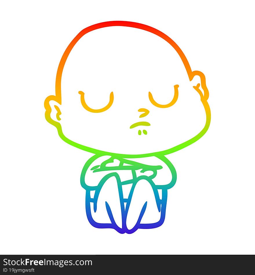 Rainbow Gradient Line Drawing Cartoon Bald Man