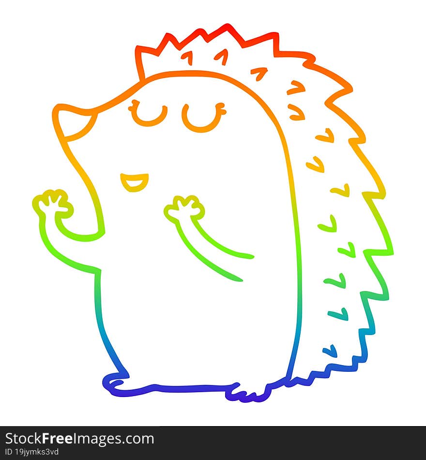 Rainbow Gradient Line Drawing Cartoon Hedgehog