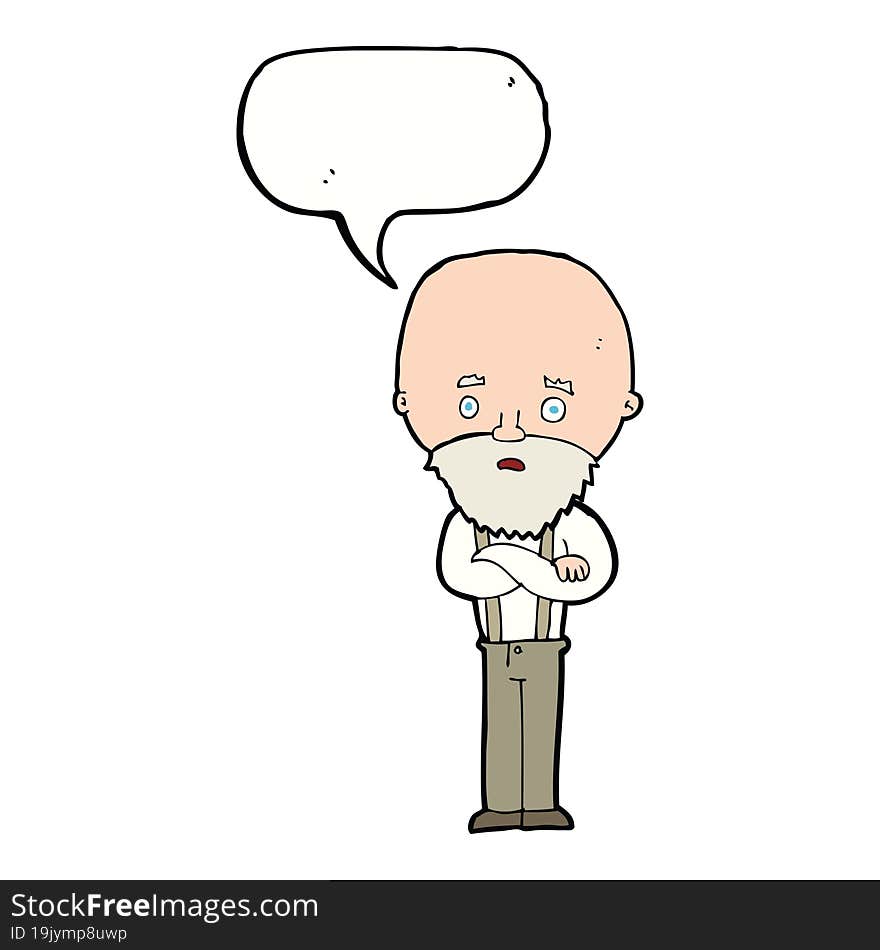 cartoon worried old man with speech bubble