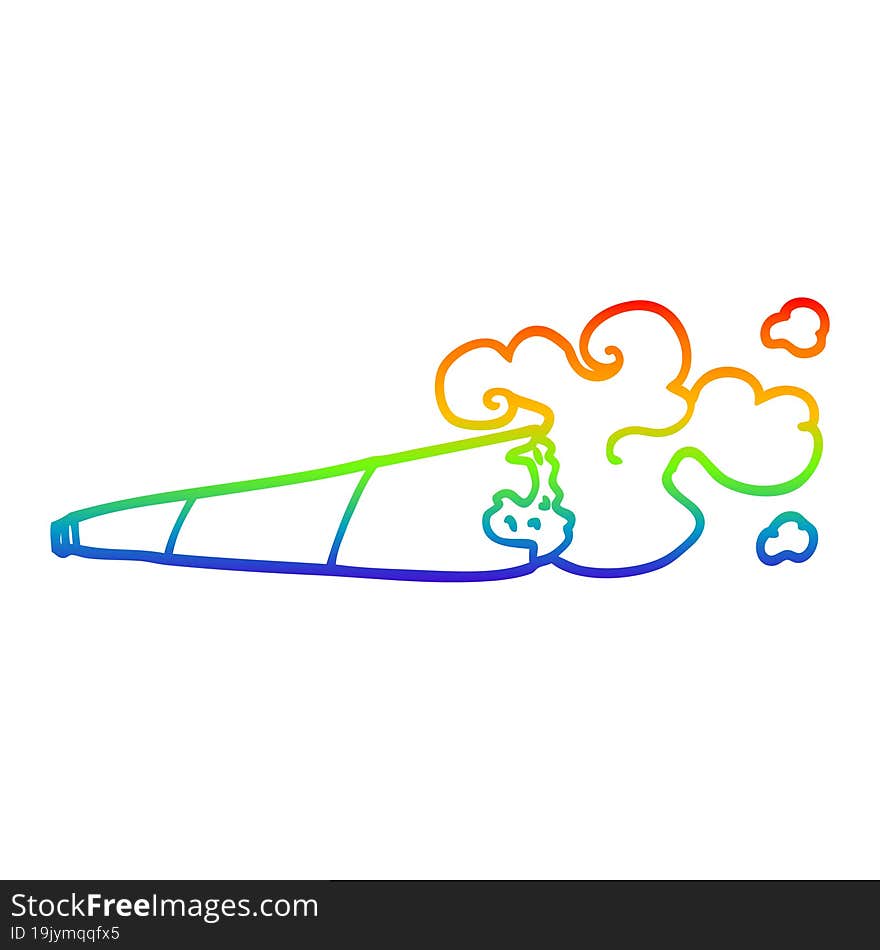 rainbow gradient line drawing of a cartoon rolled cigarette