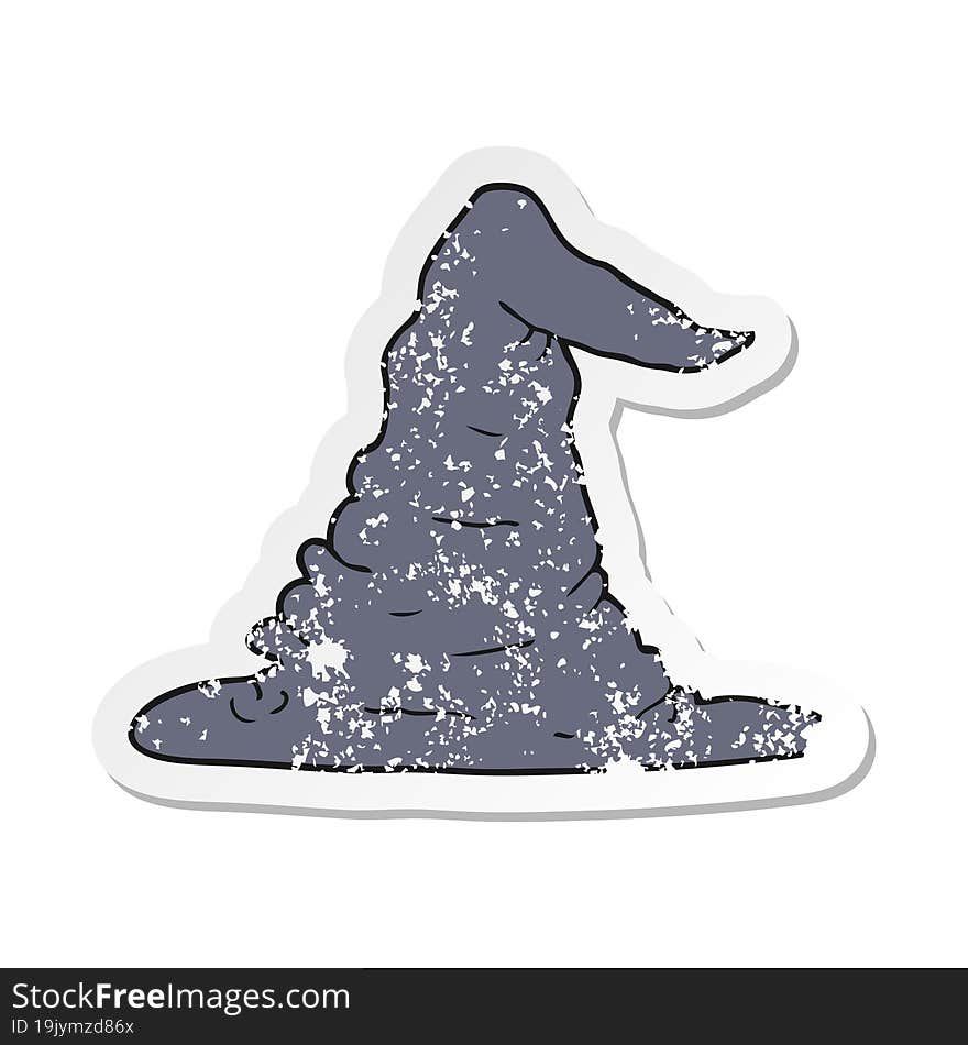 retro distressed sticker of a cartoon witch hat