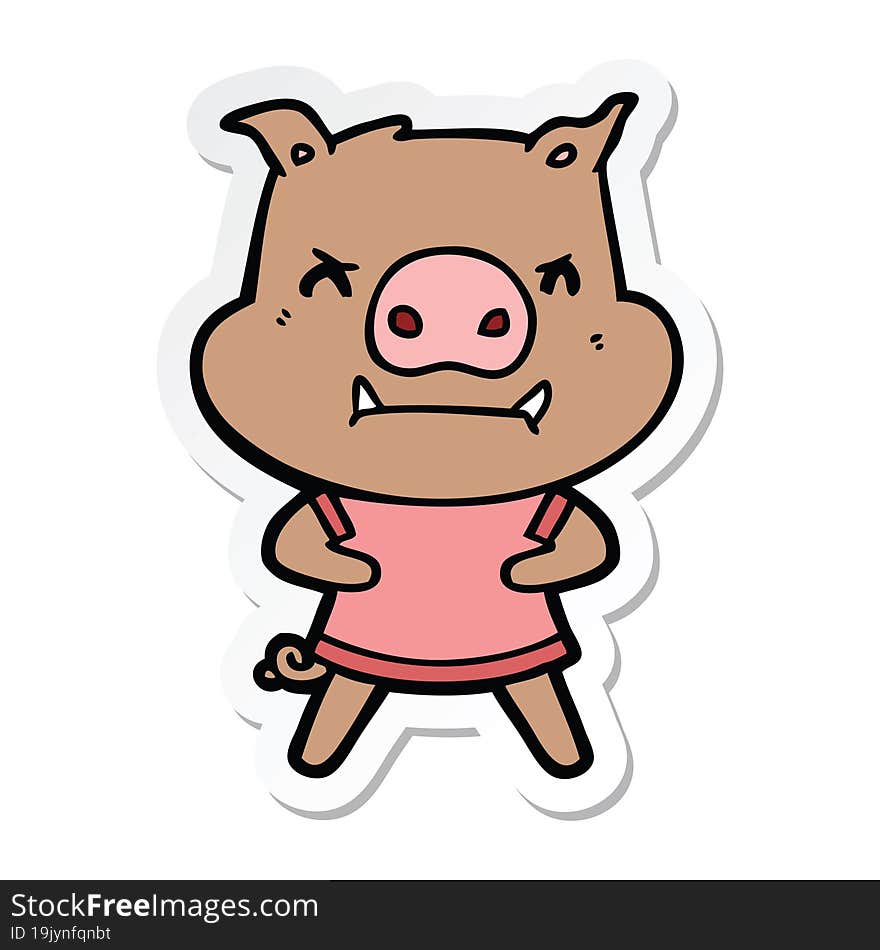 Sticker Of A Angry Cartoon Pig