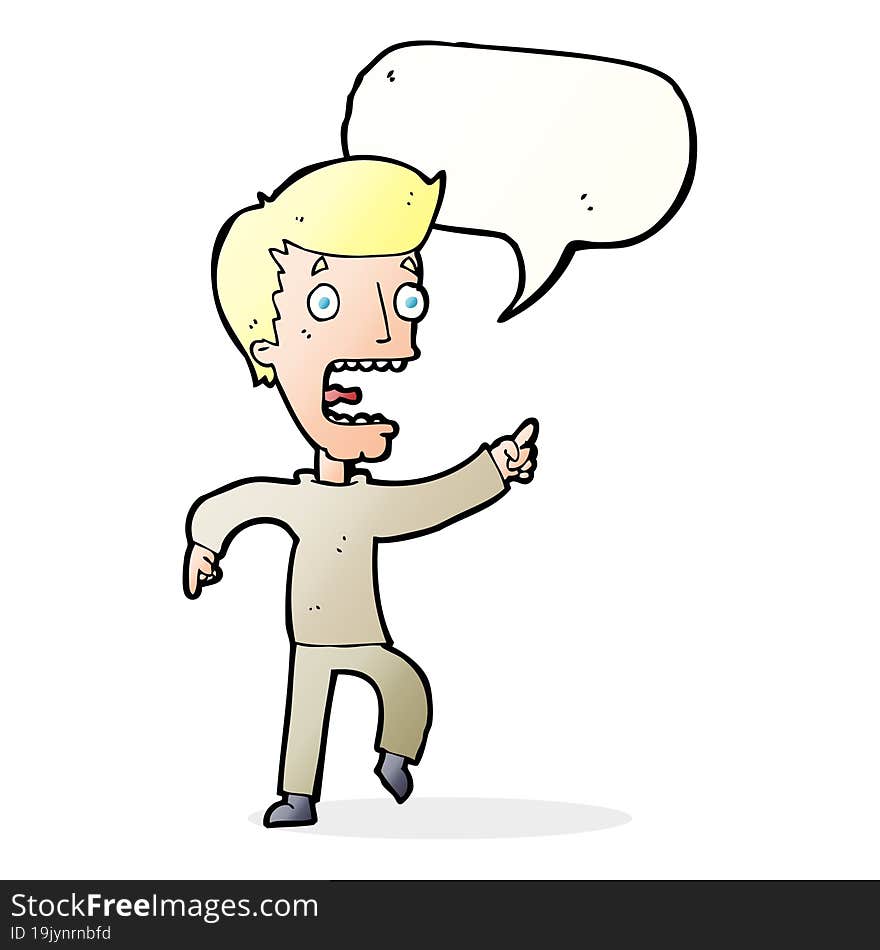 cartoon terrified man with speech bubble