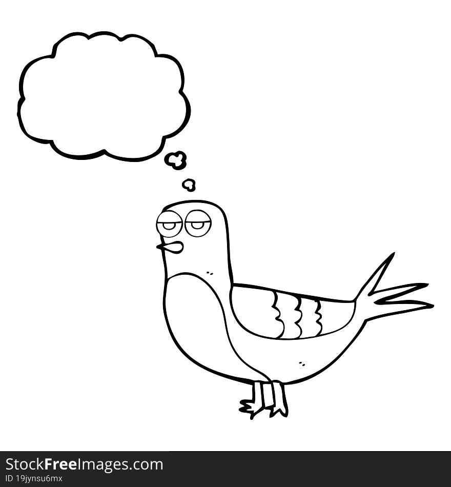 freehand drawn thought bubble cartoon pigeon