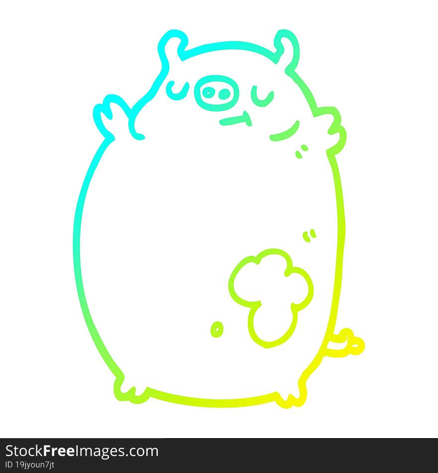 Cold Gradient Line Drawing Cartoon Fat Pig