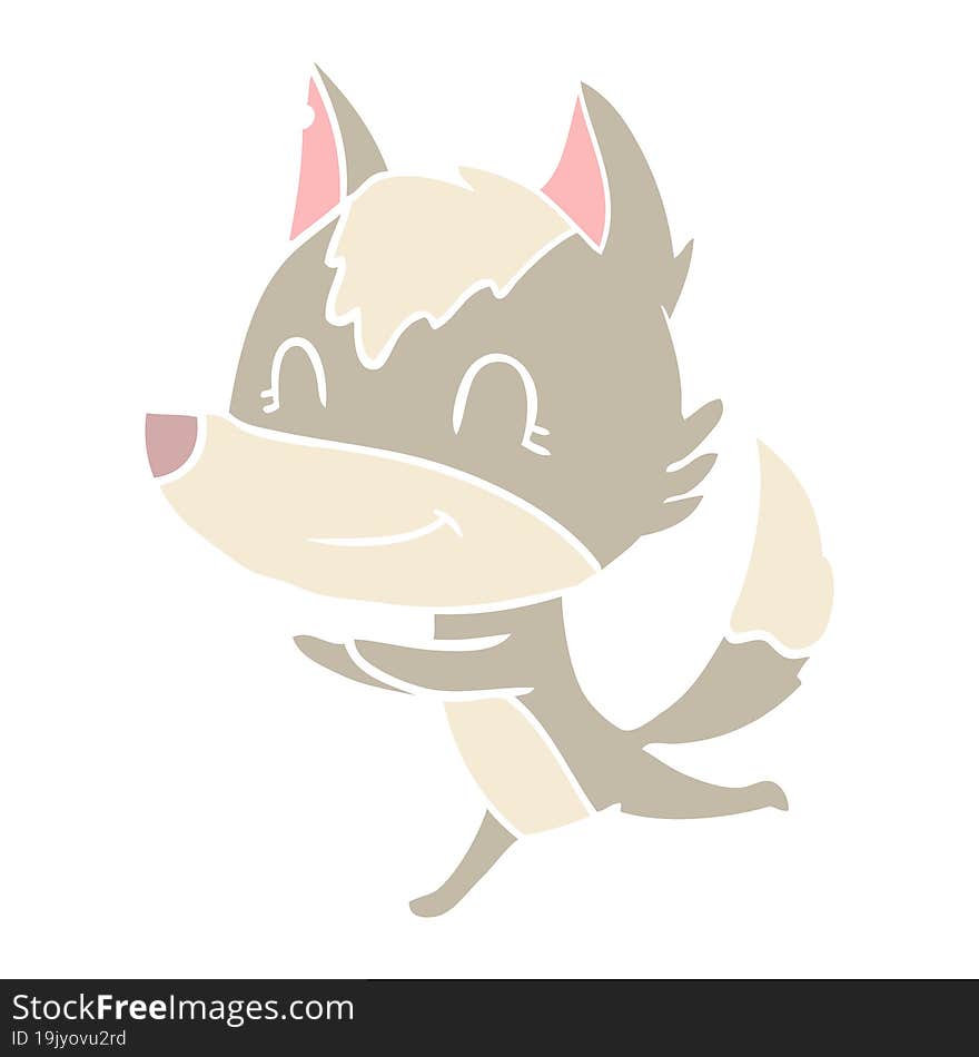 friendly flat color style cartoon wolf running