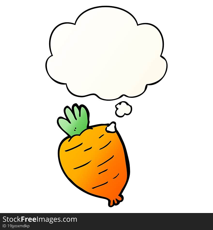 cartoon root vegetable and thought bubble in smooth gradient style