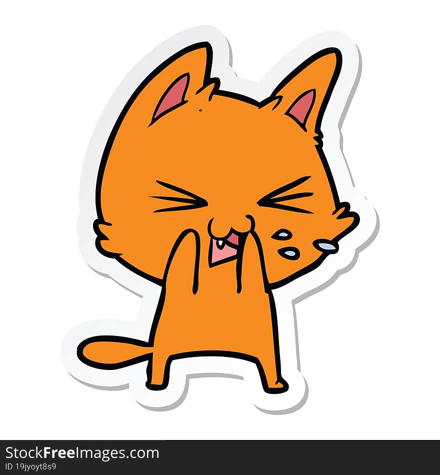 sticker of a cartoon cat hissing