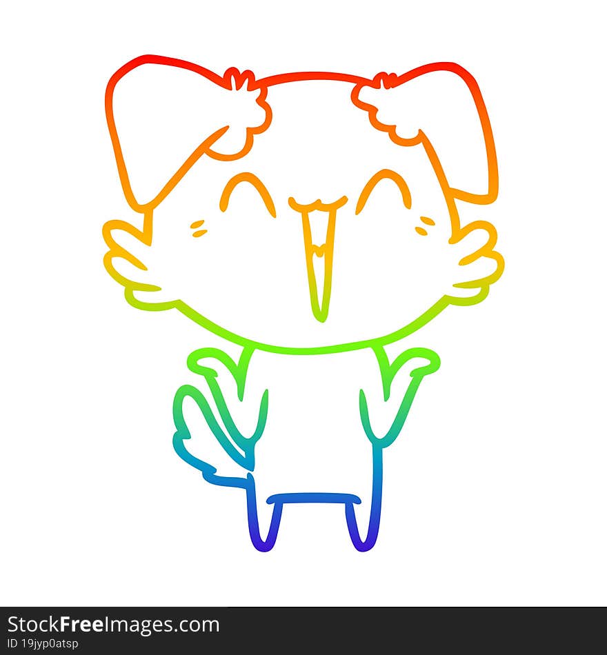 Rainbow Gradient Line Drawing Happy Little Dog Cartoon