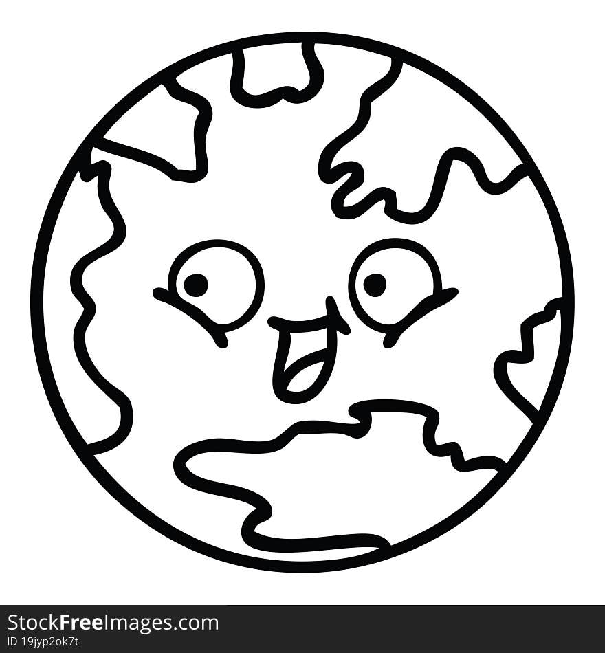 line drawing cartoon planet earth