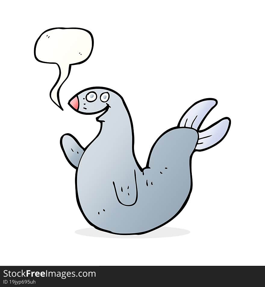 cartoon happy seal with speech bubble