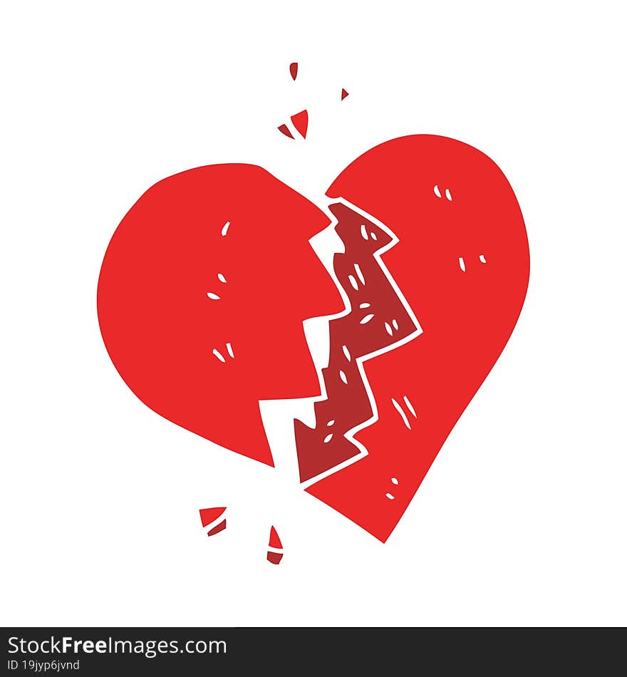 flat color illustration of a cartoon broken heart