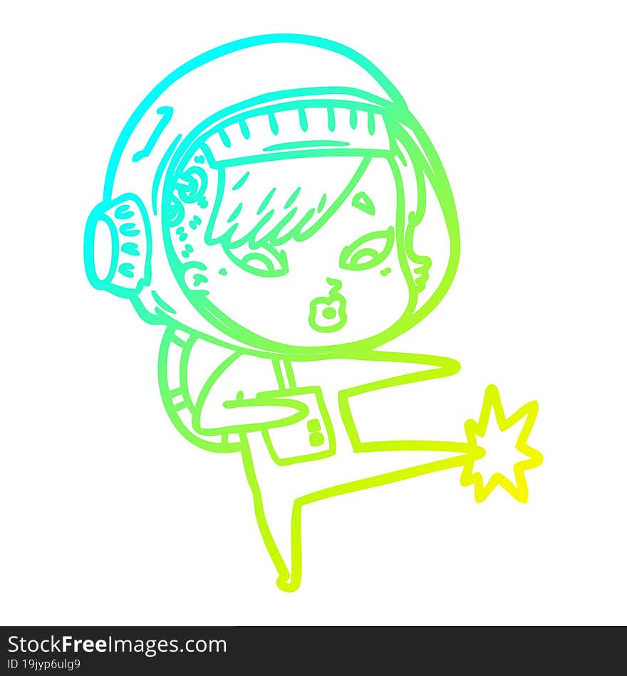 cold gradient line drawing cartoon astronaut woman