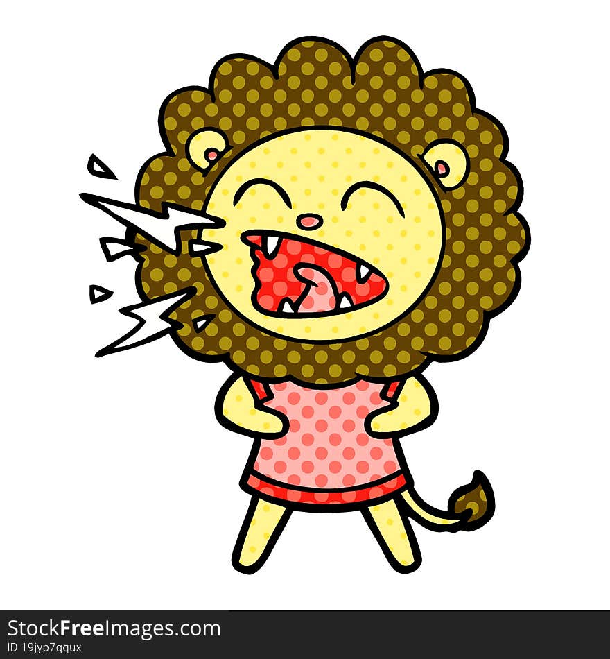 cartoon roaring lion in dress. cartoon roaring lion in dress