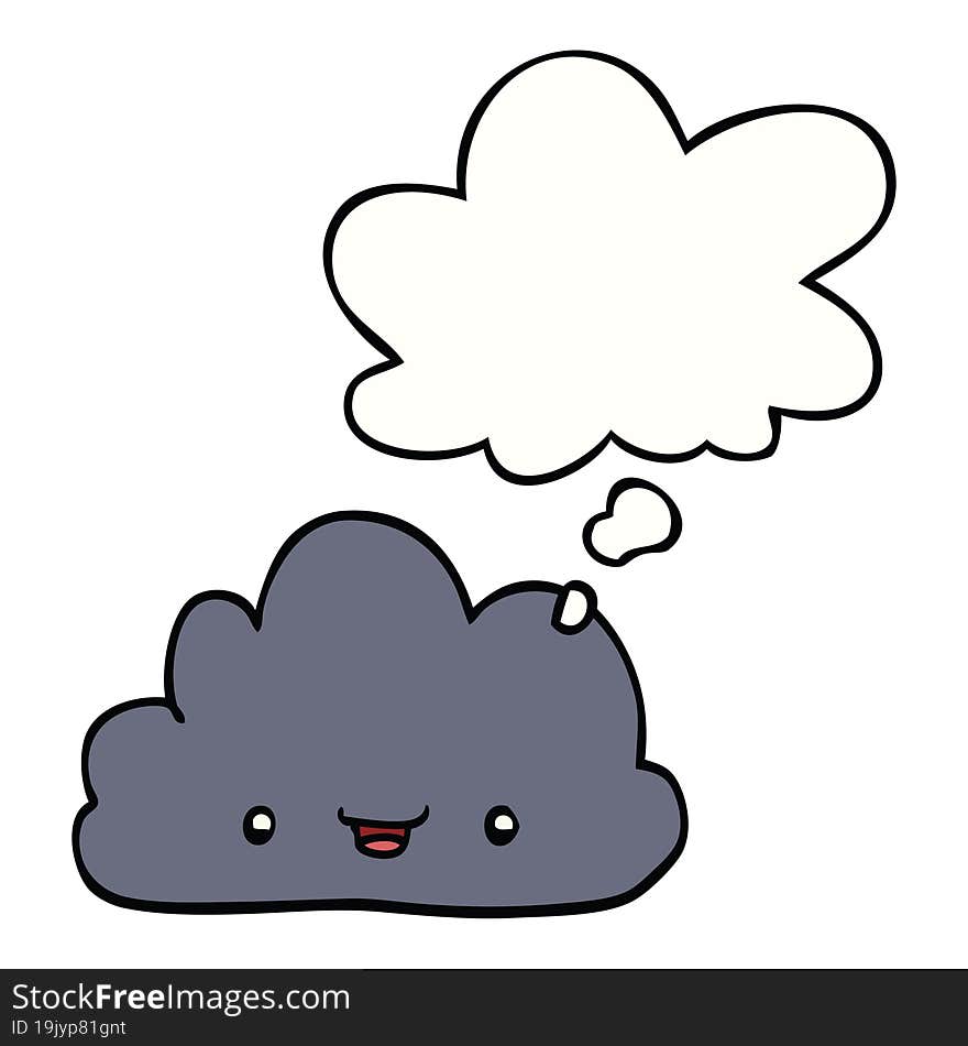 Cartoon Tiny Happy Cloud And Thought Bubble