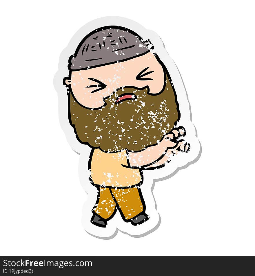 distressed sticker of a cartoon man with beard