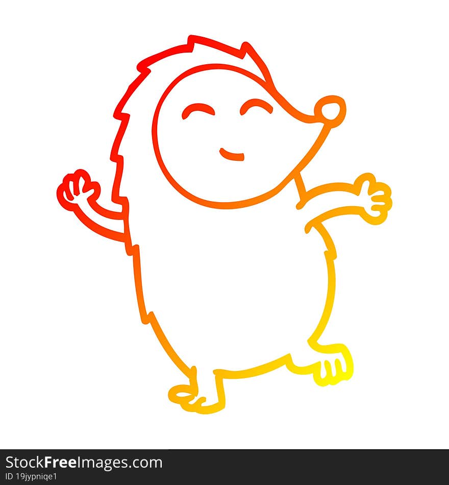 warm gradient line drawing of a cartoon dancing hedgehog