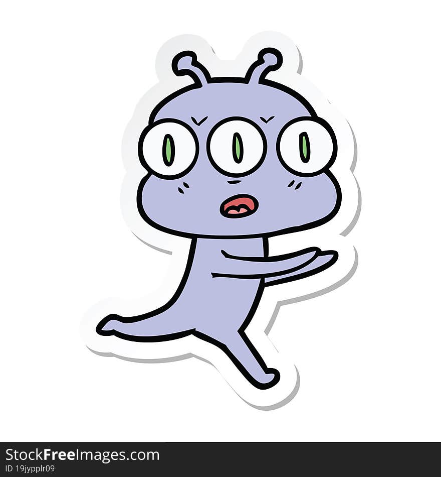 sticker of a cartoon three eyed alien