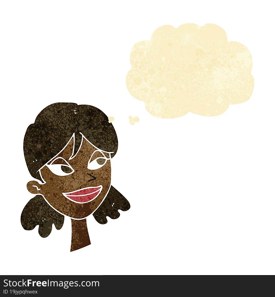 Cartoon Happy Female Face With Thought Bubble