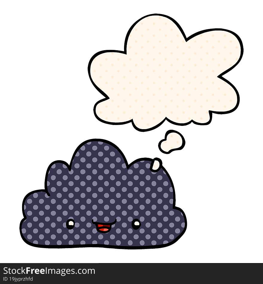 Cartoon Tiny Happy Cloud And Thought Bubble In Comic Book Style