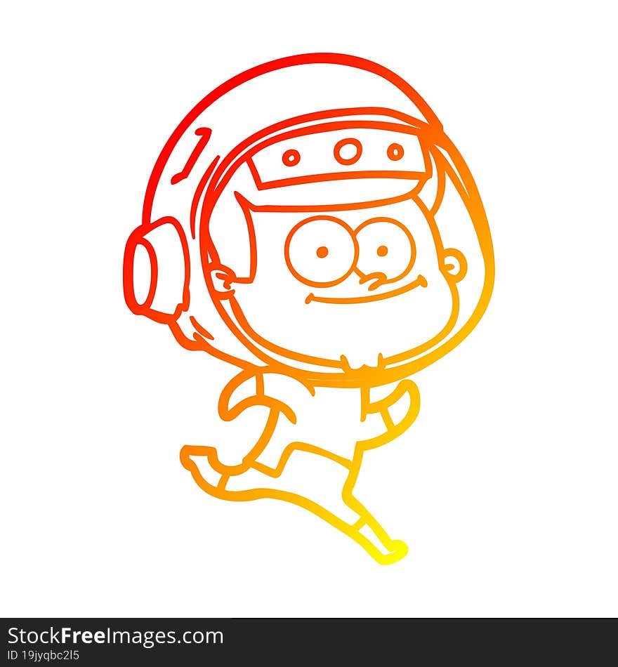 warm gradient line drawing of a happy astronaut cartoon