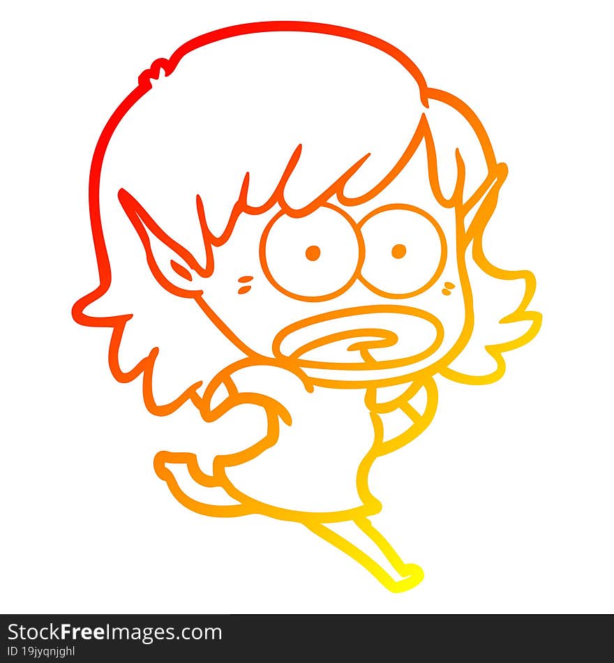 warm gradient line drawing cartoon shocked elf girl