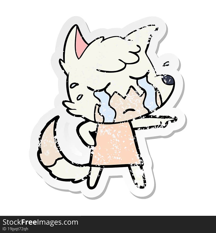 distressed sticker of a crying fox cartoon