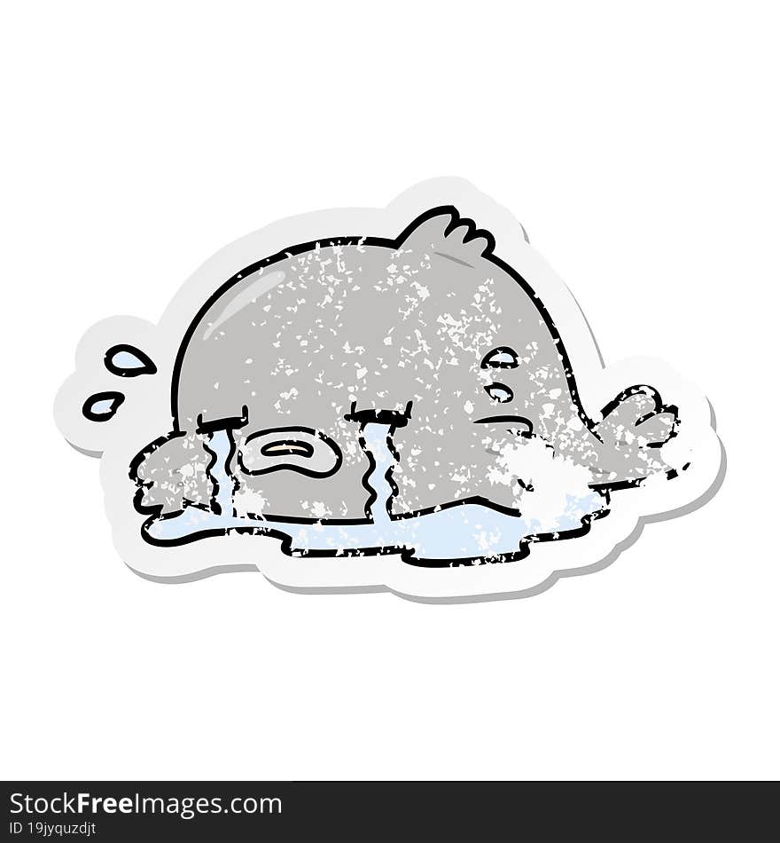 distressed sticker of a cartoon crying fish