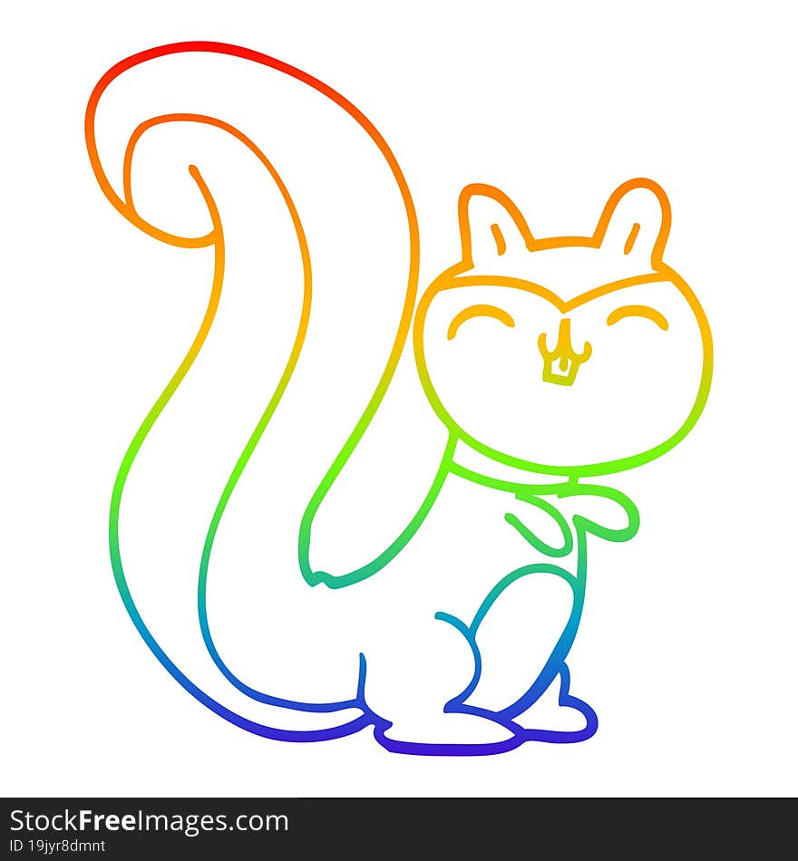 rainbow gradient line drawing cartoon happy squirrel