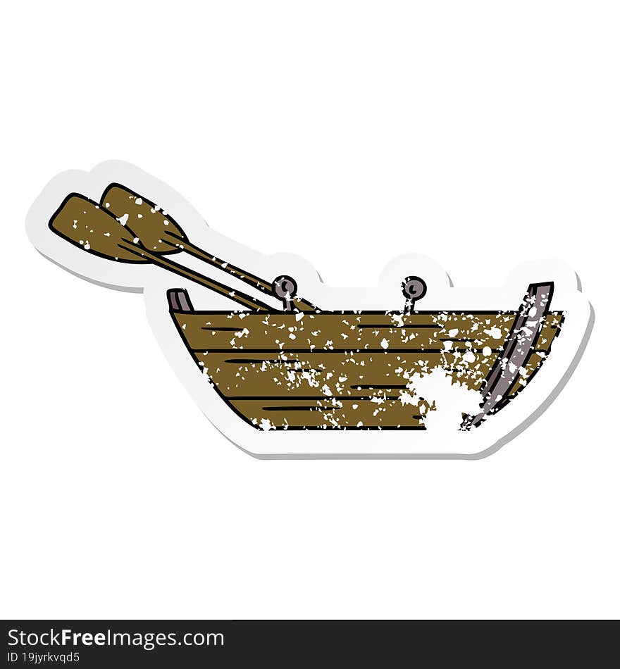 distressed sticker cartoon doodle of a wooden row boat