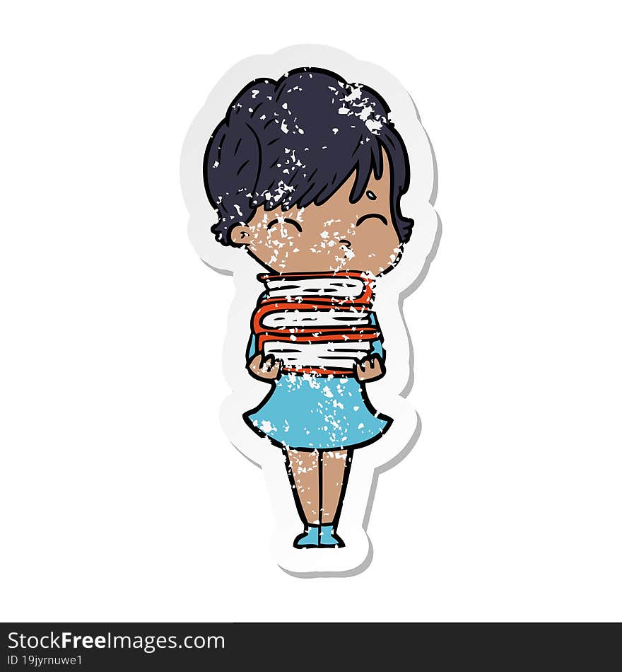 distressed sticker of a cartoon woman thinking